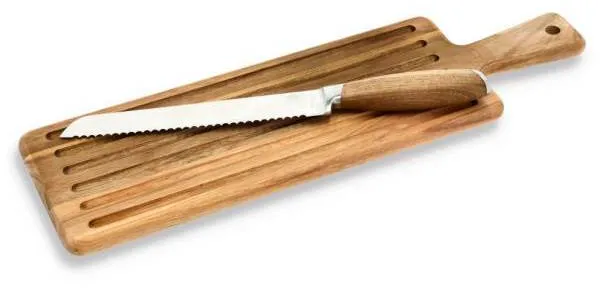 HOLM Skjærebrett med brødkniv - Rustfritt stål/akasie